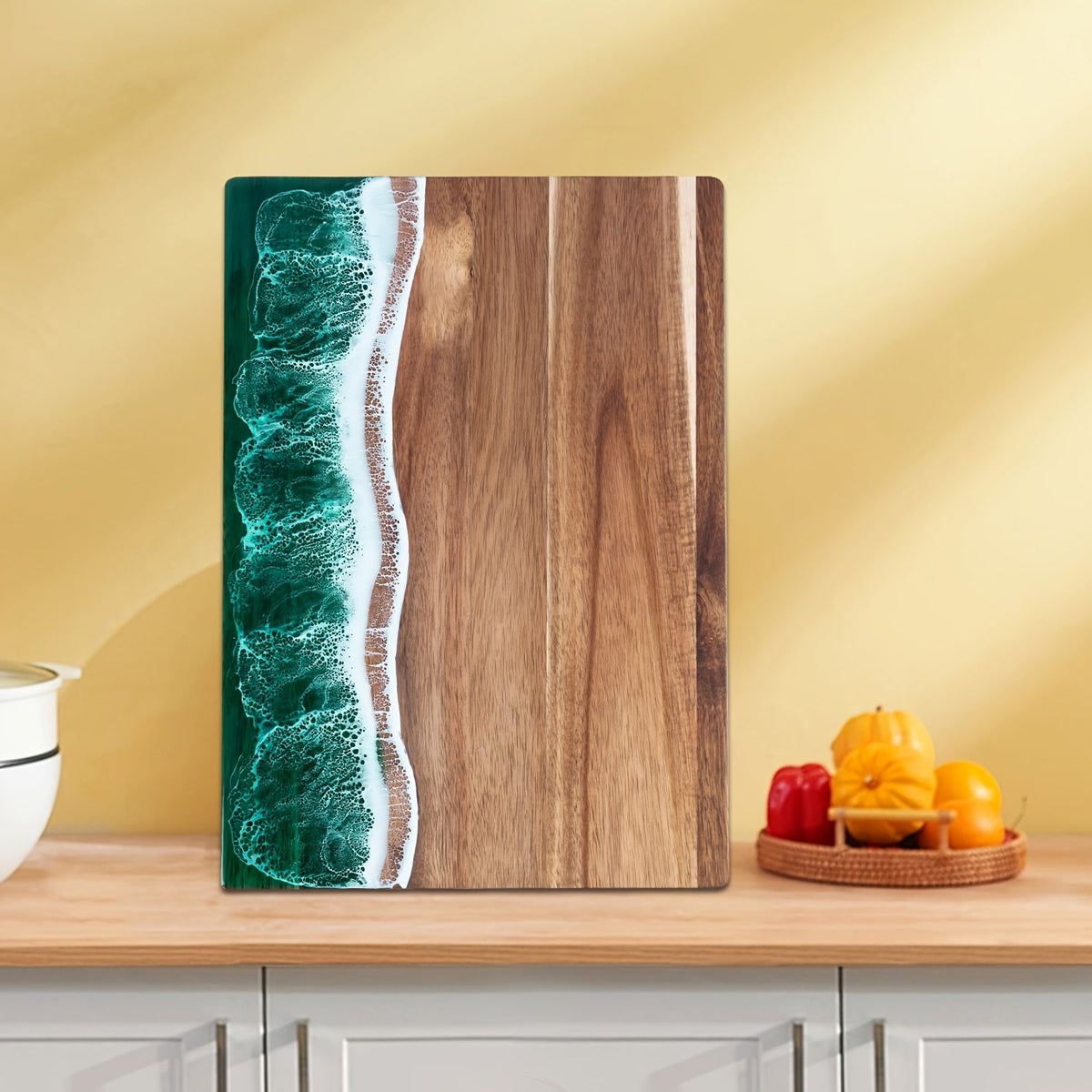 Tabla de Madera de Acacia con Resina Efecto Ola del Océano