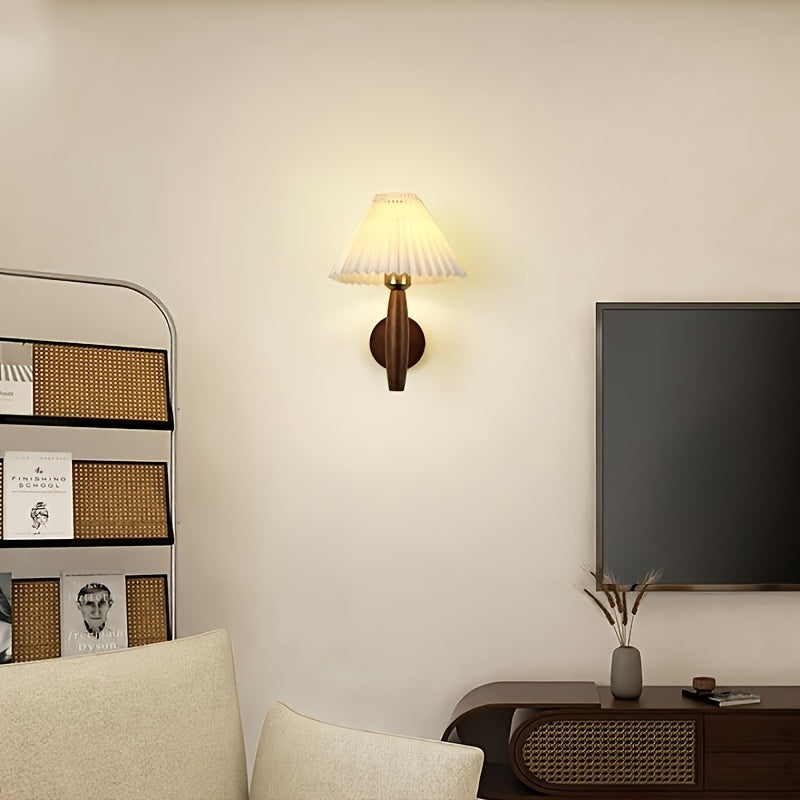 Aplique de Pared de Madera Nórdico con Pantalla Plisada
