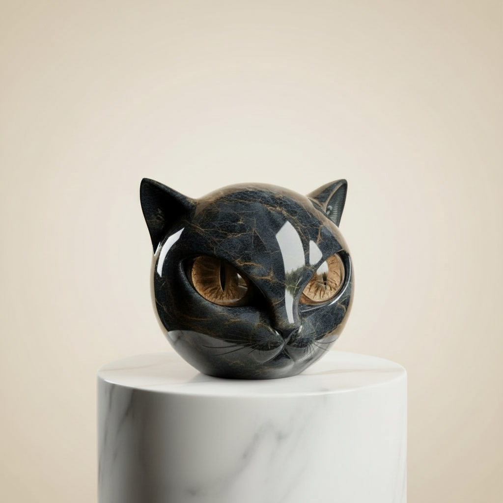 Escultura Decorativa de Cabeza de Gato Brillante, 5 Colores