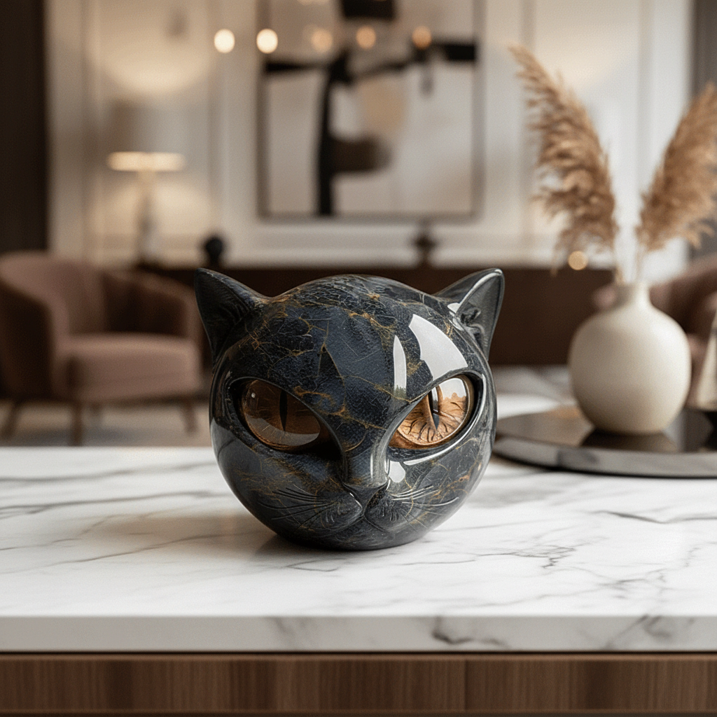 Escultura Decorativa de Cabeza de Gato Brillante, 5 Colores