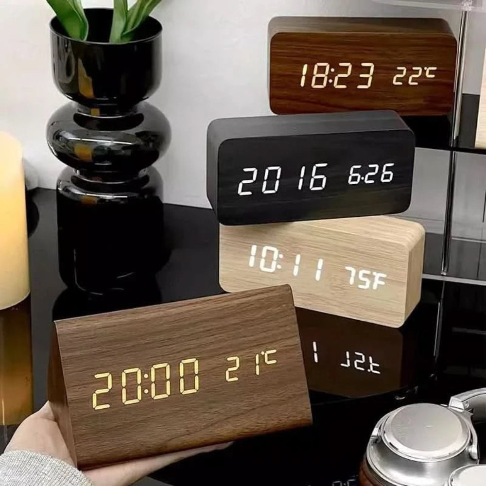 Despertador Digital de Madera Moderno con Pantalla LED