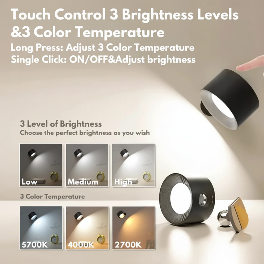 Aplique LED Recargable Magnético Ajustable Sin Cables