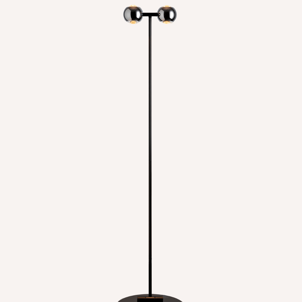 Lámpara de Pie de Dos Focos con Arco Ajustable, Negro Cromo
