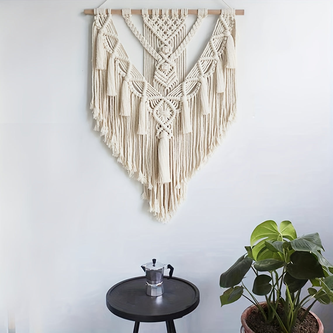 Tapiz de Pared de Macramé Bohemio Tejido a Mano con Flecos