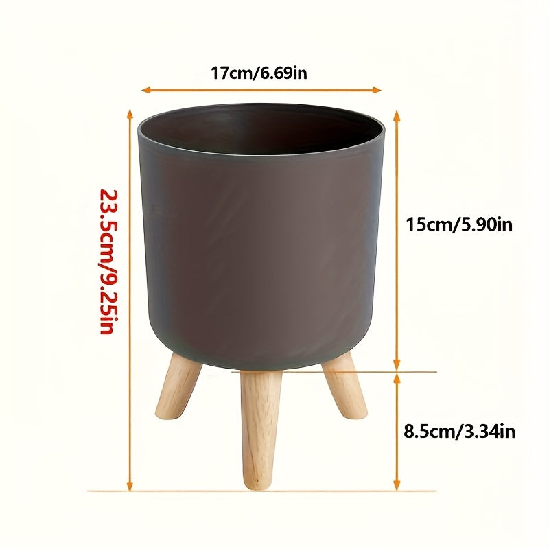Maceta Redonda Moderna con Patas de Madera en Blanco o Negro