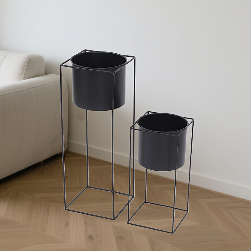 Soporte para Plantas de Interior de Metal Negro Rectangular