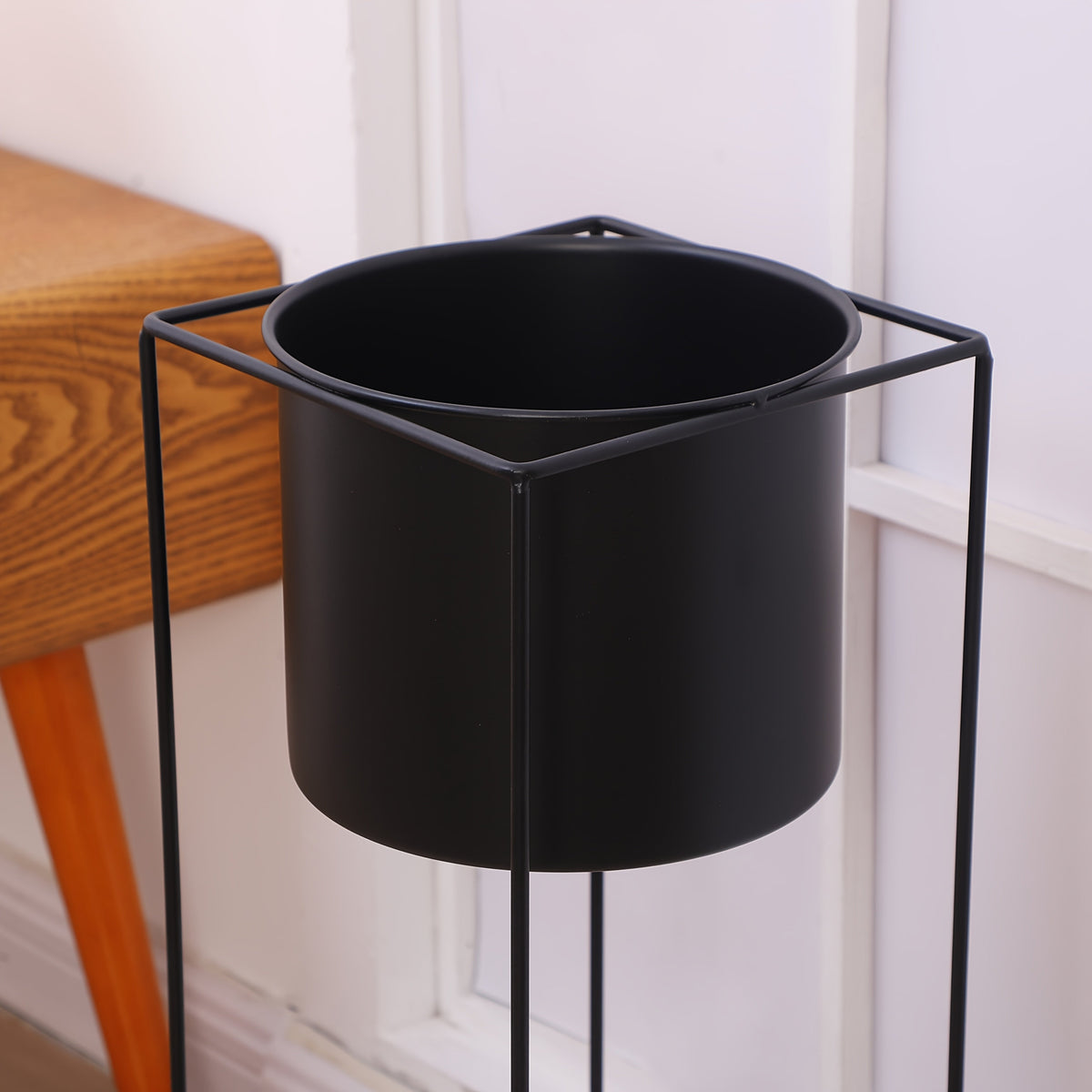 Soporte para Plantas de Interior de Metal Negro Rectangular