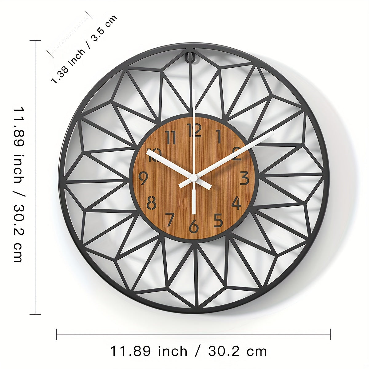 Reloj de Pared Moderno de Metal Negro con Centro de Madera