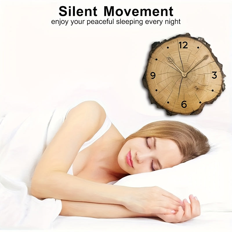 Reloj de Pared Rústico Efecto Rodaja de Tronco de Madera