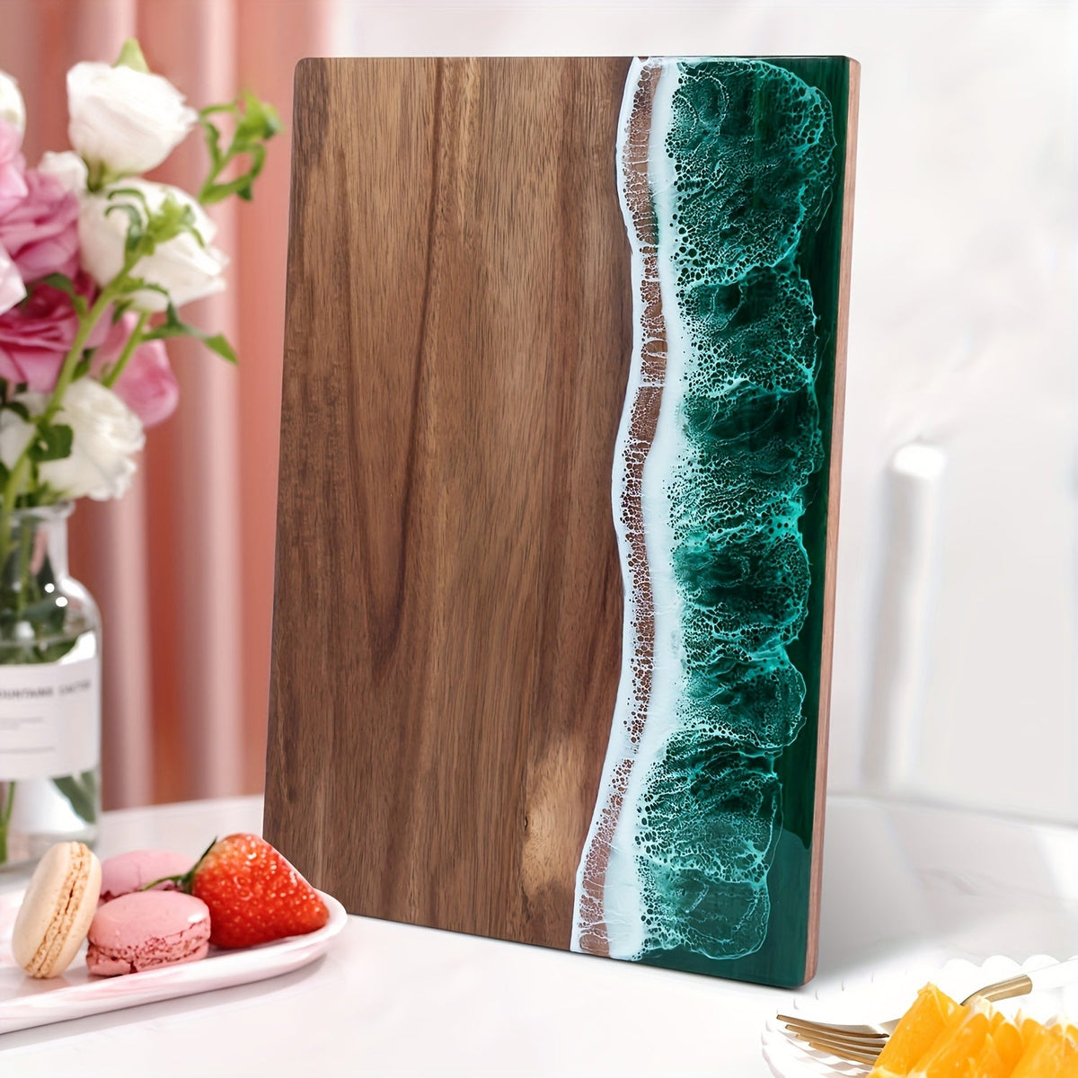 Tabla de Madera de Acacia con Resina Efecto Ola del Océano