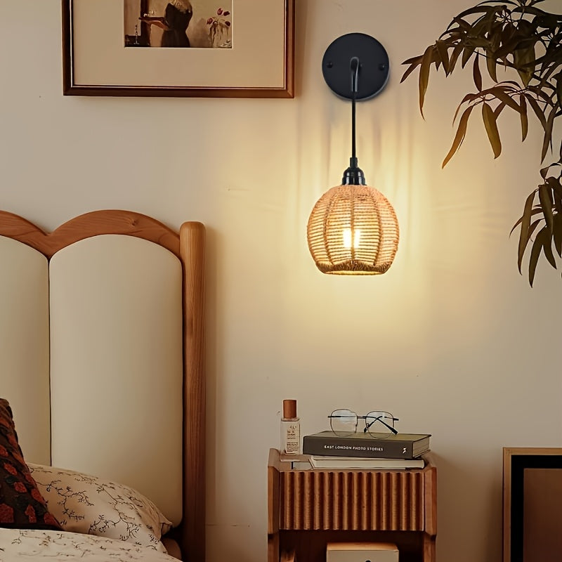 Aplique de Pared Boho de Ratán Tejido a Mano para Dormitorio