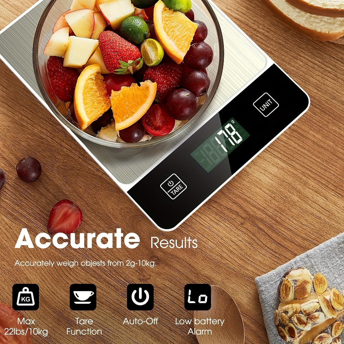 Báscula de Cocina Digital de Acero Inoxidable hasta 10 kg