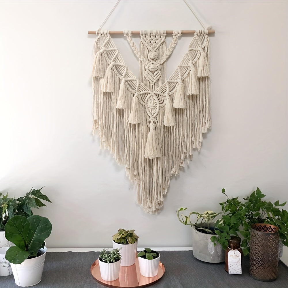 Tapiz de Pared de Macramé Bohemio Tejido a Mano con Flecos