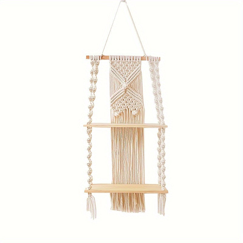 Estante de Pared Boho de Macramé Colgante de 2 Niveles