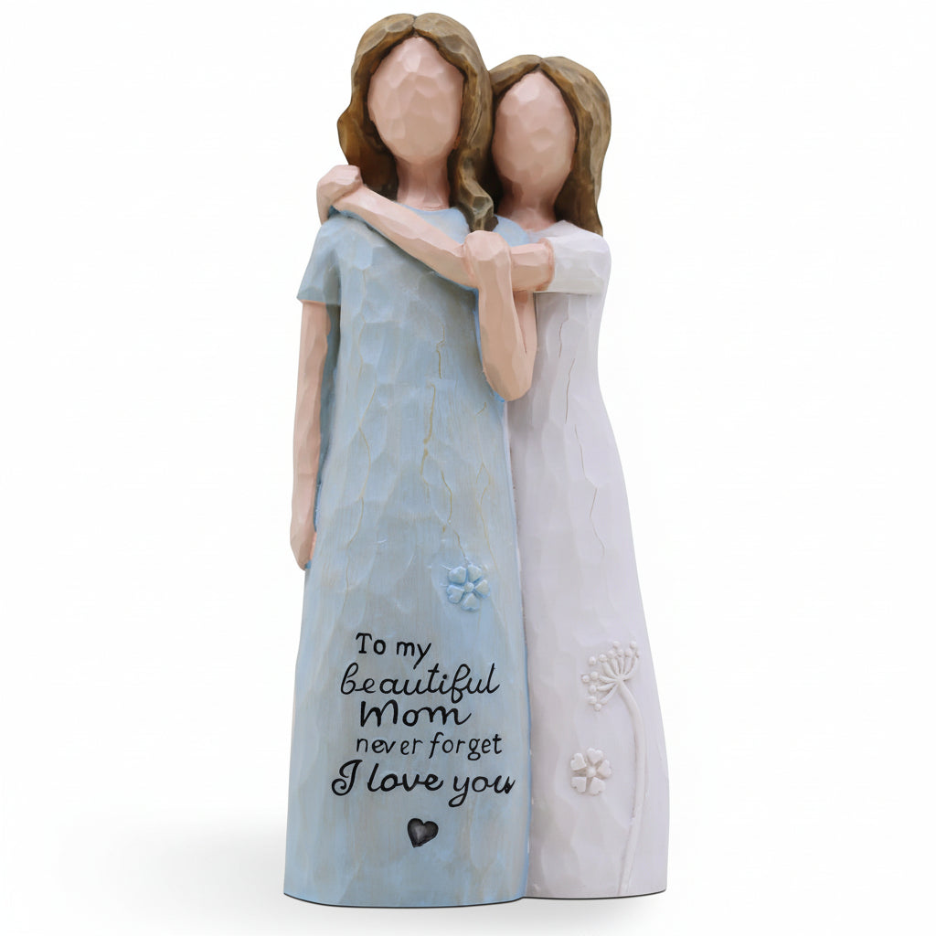 Figura Decorativa Madre e Hija Abrazo Escultura en Colores