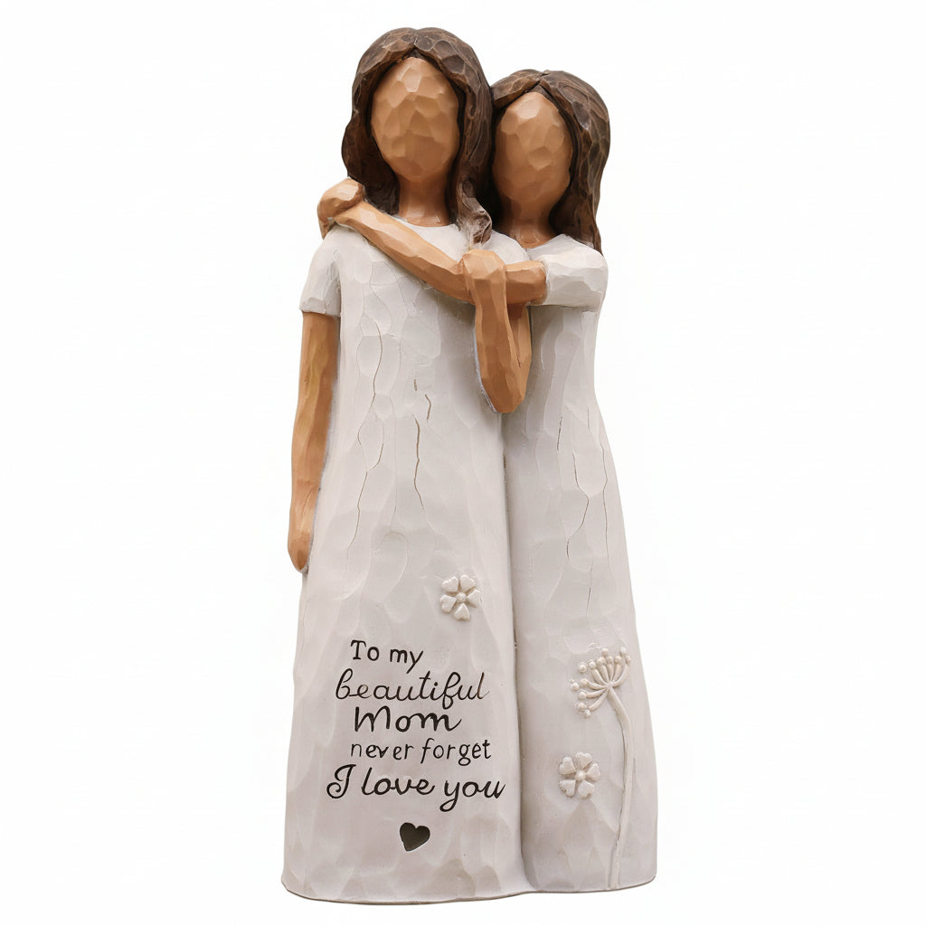 Figura Decorativa Madre e Hija Abrazo Escultura en Colores