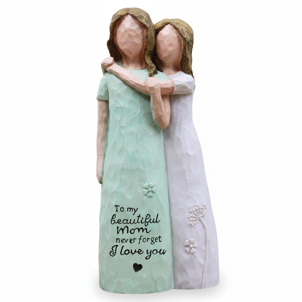 Figura Decorativa Madre e Hija Abrazo Escultura en Colores