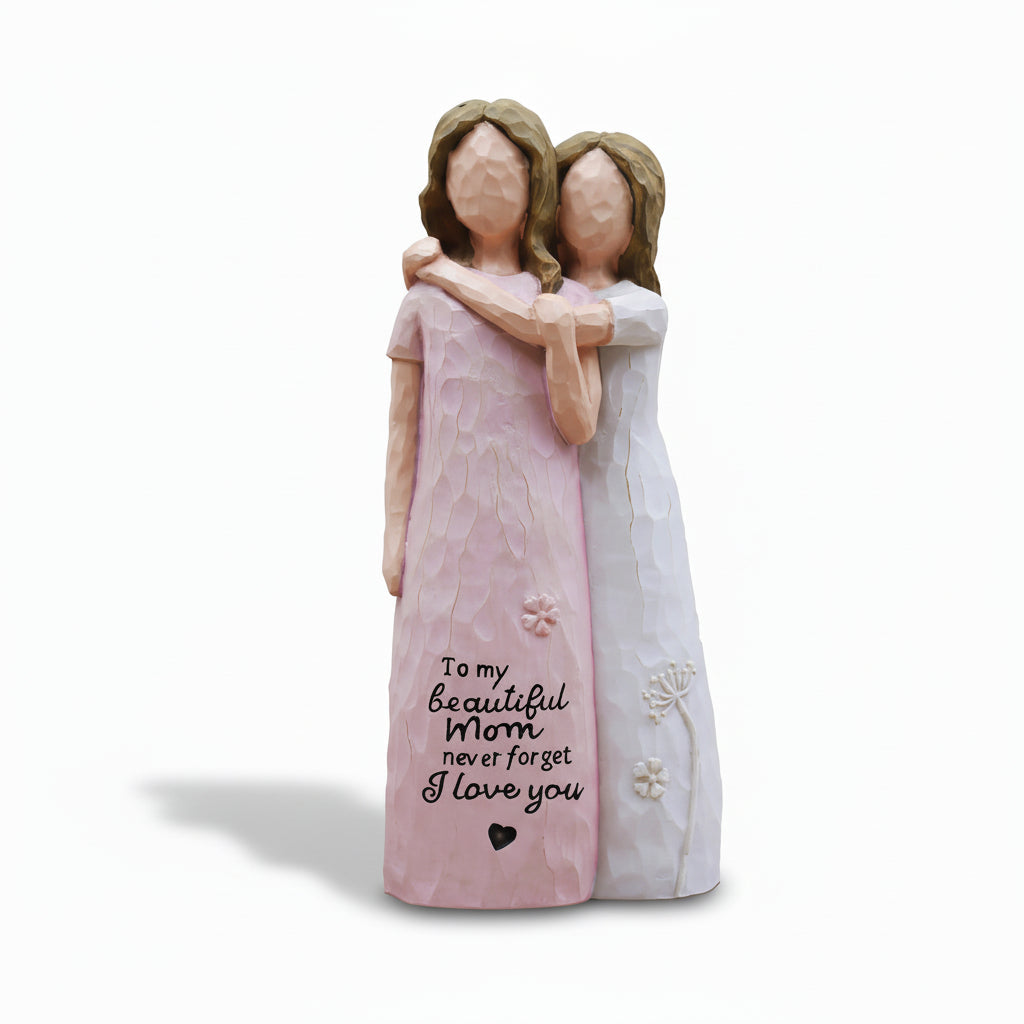 Figura Decorativa Madre e Hija Abrazo Escultura en Colores
