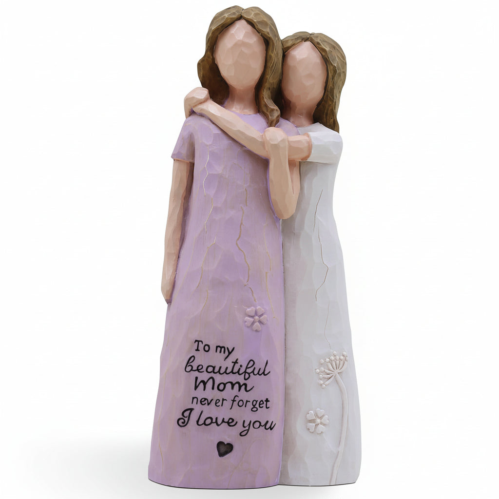 Figura Decorativa Madre e Hija Abrazo Escultura en Colores