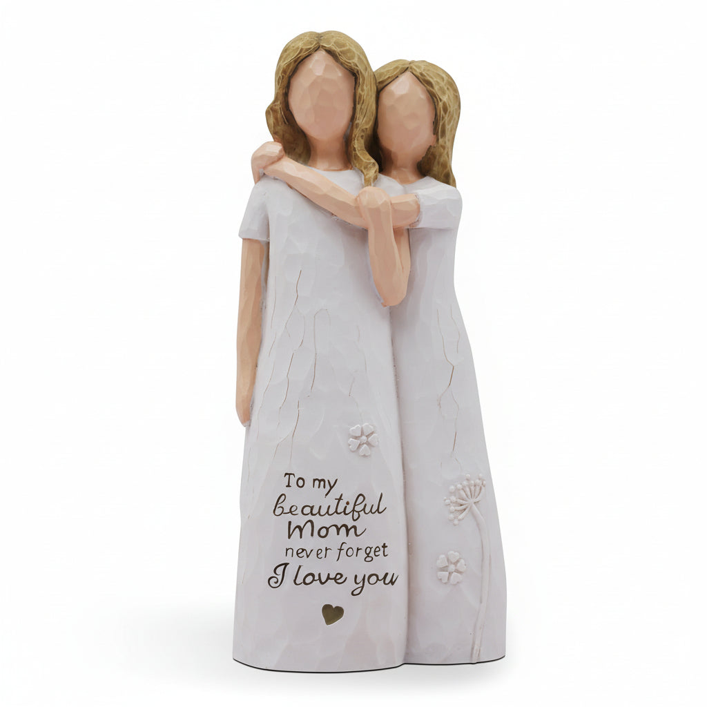 Figura Decorativa Madre e Hija Abrazo Escultura en Colores
