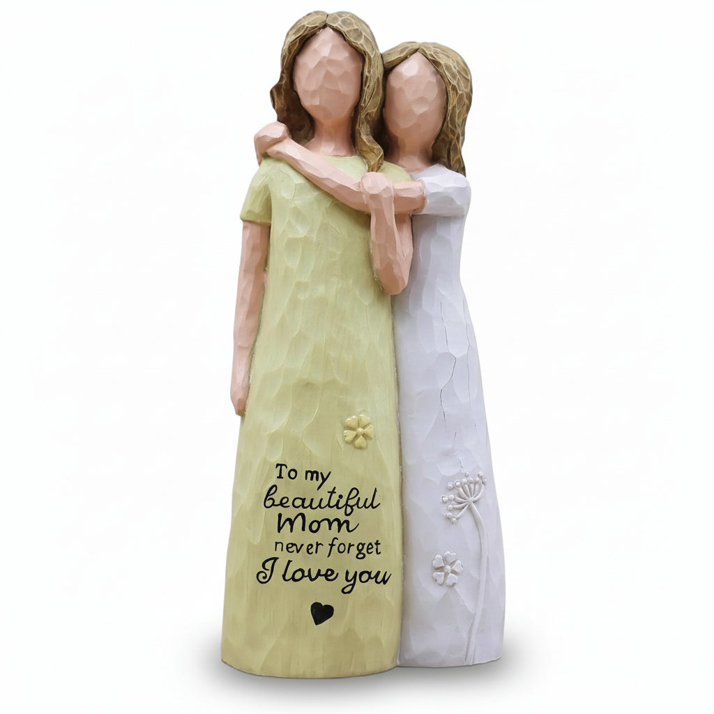 Figura Decorativa Madre e Hija Abrazo Escultura en Colores