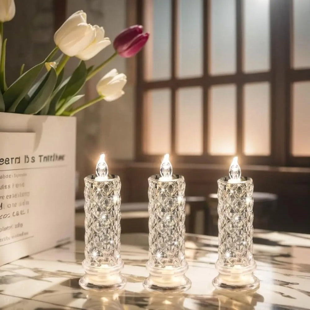 Vela LED sin Llama de Cristal con Luz Cálida Decorativa
