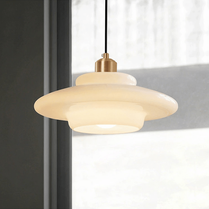Lámpara Colgante de Vidrio Blanco Opalino Mid-Century