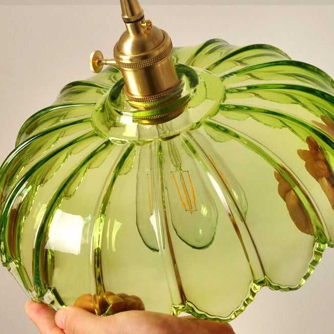 Lámpara Colgante Vintage Flor de Vidrio y Latón en Colores