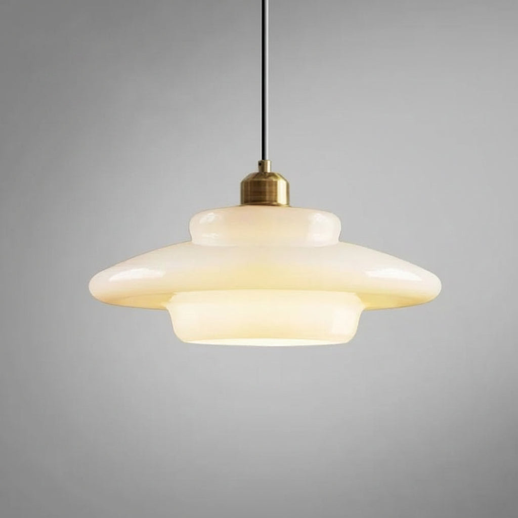 Lámpara Colgante de Vidrio Blanco Opalino Mid-Century