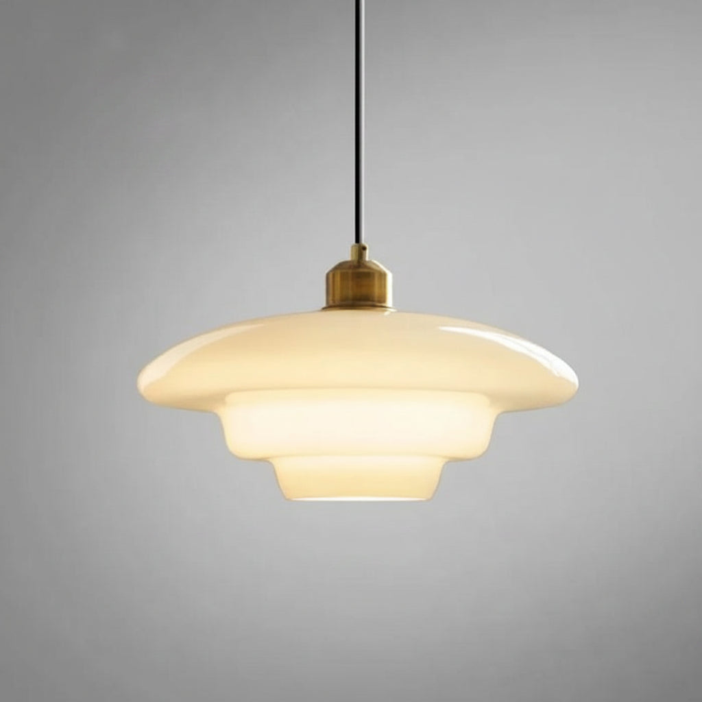 Lámpara Colgante de Vidrio Blanco Opalino Mid-Century