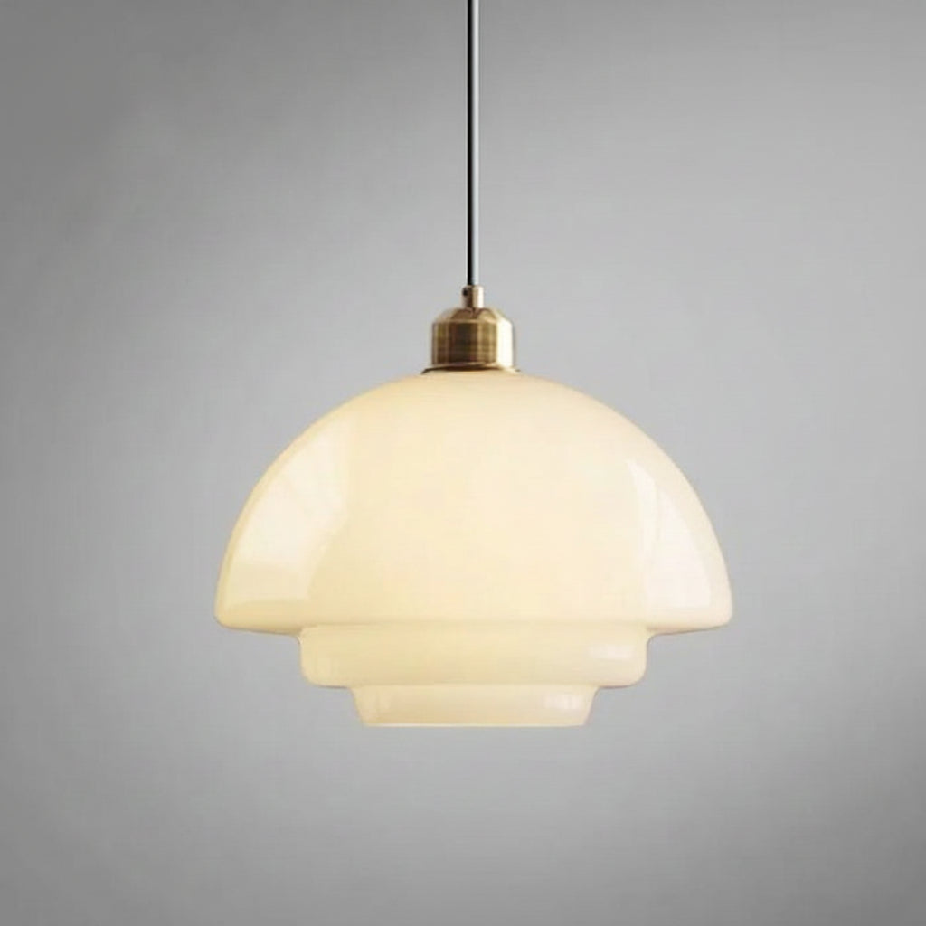 Lámpara Colgante de Vidrio Blanco Opalino Mid-Century