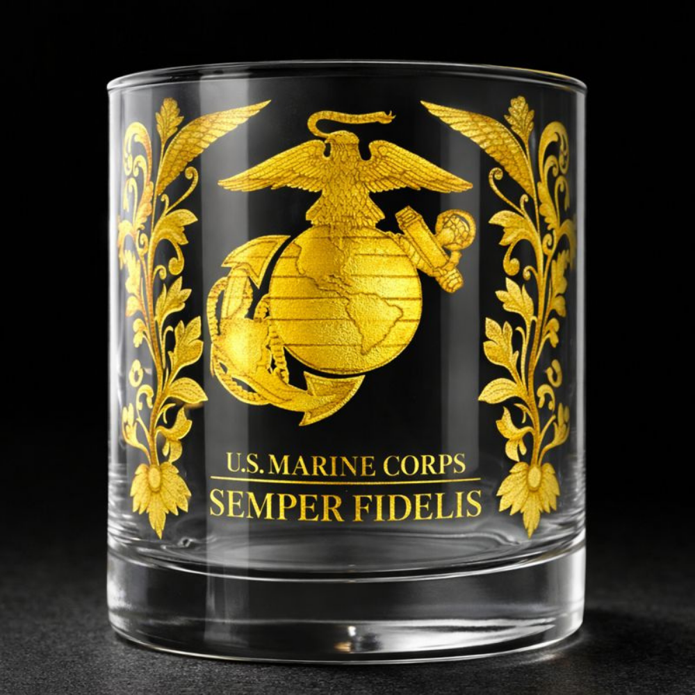 Vaso de Whisky con Relieve Dorado Homenaje a Veteranos