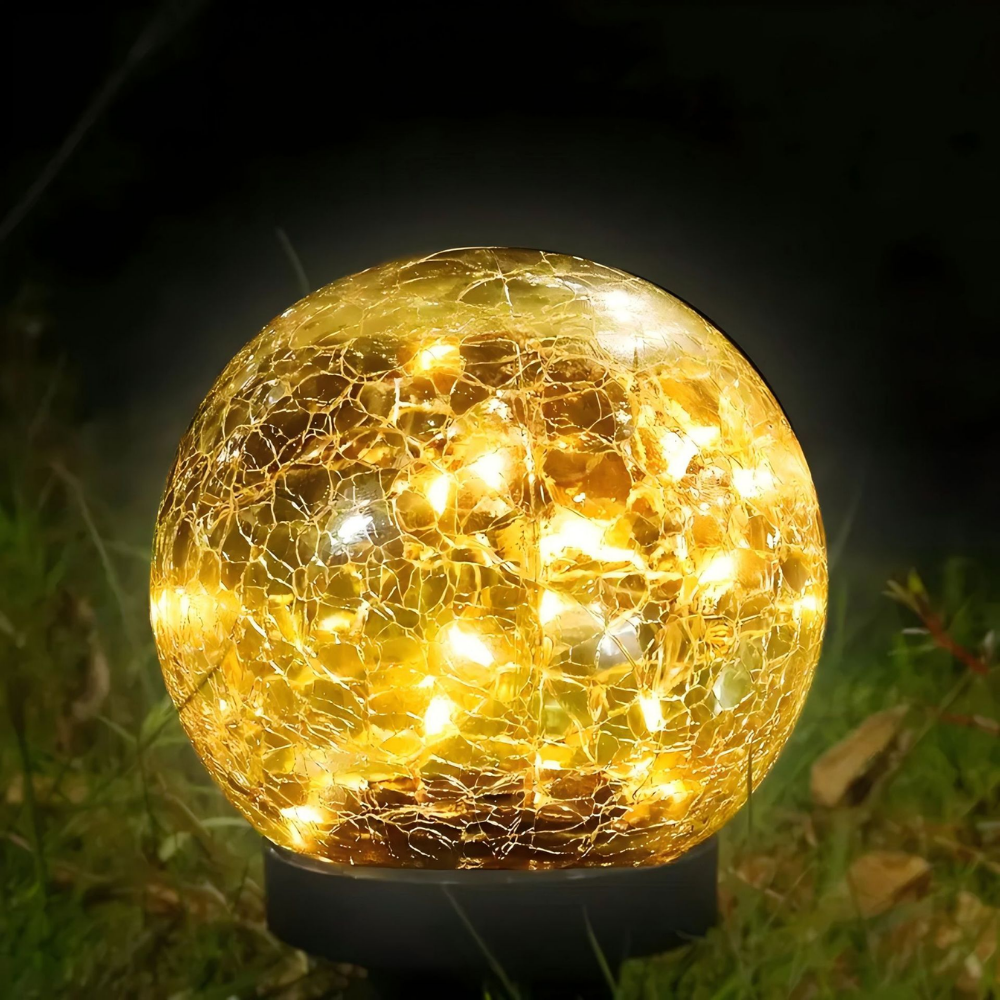 Esfera Solar de Vidrio Craquelado Luz de Jardín y Sendero