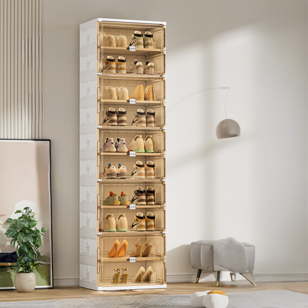 Zapatero Apilable con Cajas Transparentes y Puerta Frontal