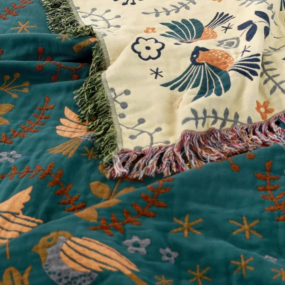 Manta Reversible con Pájaros de Estilo Escandinavo para Sofá