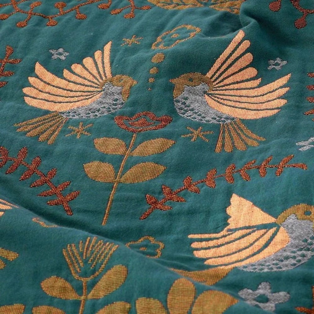 Manta Reversible con Pájaros de Estilo Escandinavo para Sofá
