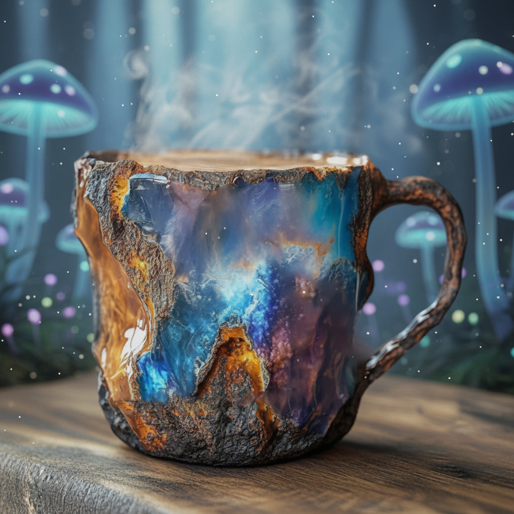 Taza de Café de Cristal Artesanal Aislada, Efecto Mineral