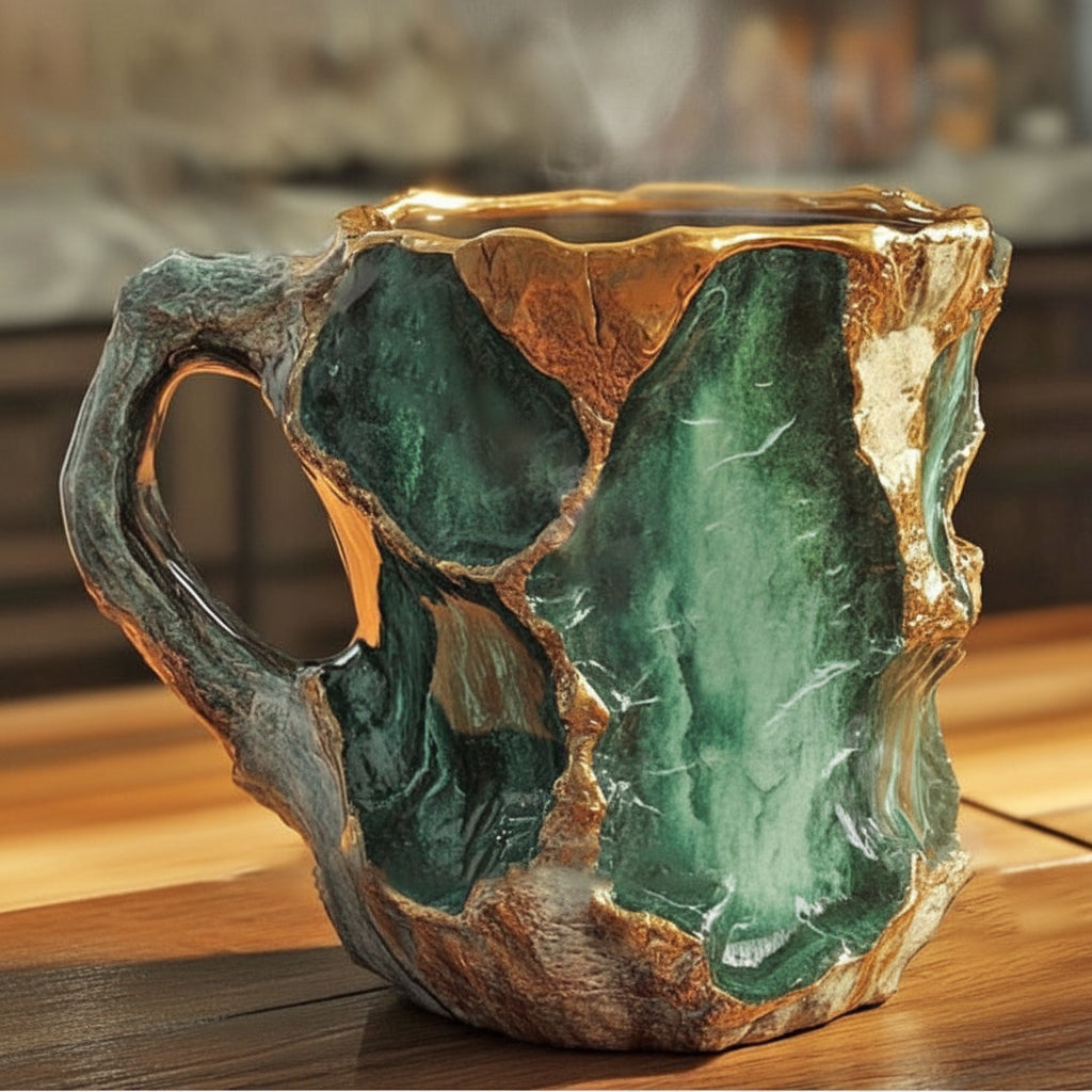 Taza de Café de Cristal Artesanal Aislada, Efecto Mineral