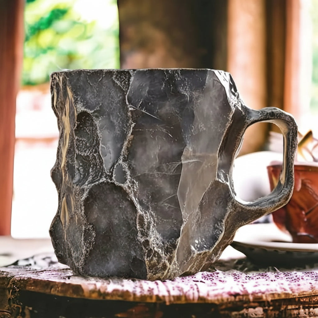 Taza de Café de Cristal Artesanal Aislada, Efecto Mineral