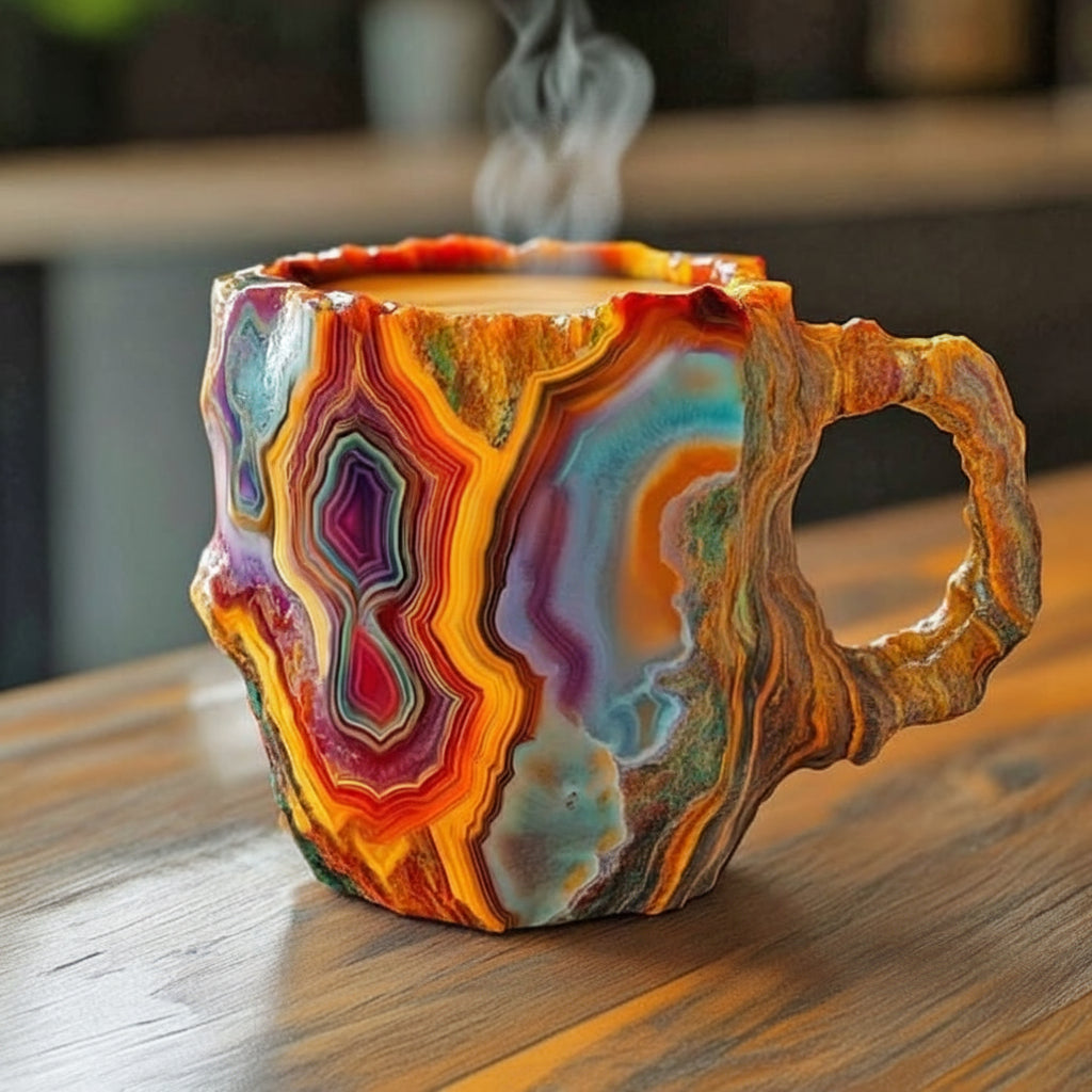 Taza de Café de Cristal Artesanal Aislada, Efecto Mineral
