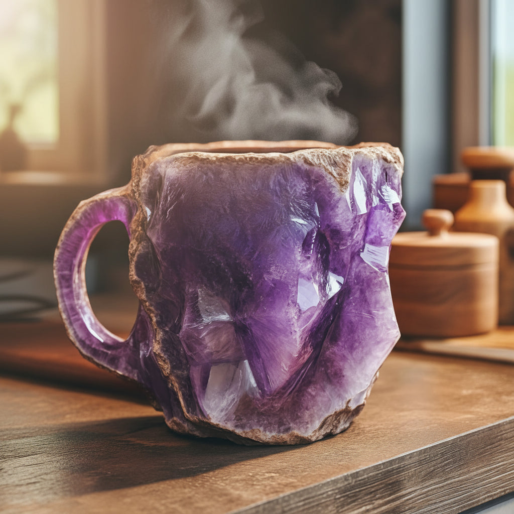 Taza de Café de Cristal Artesanal Aislada, Efecto Mineral