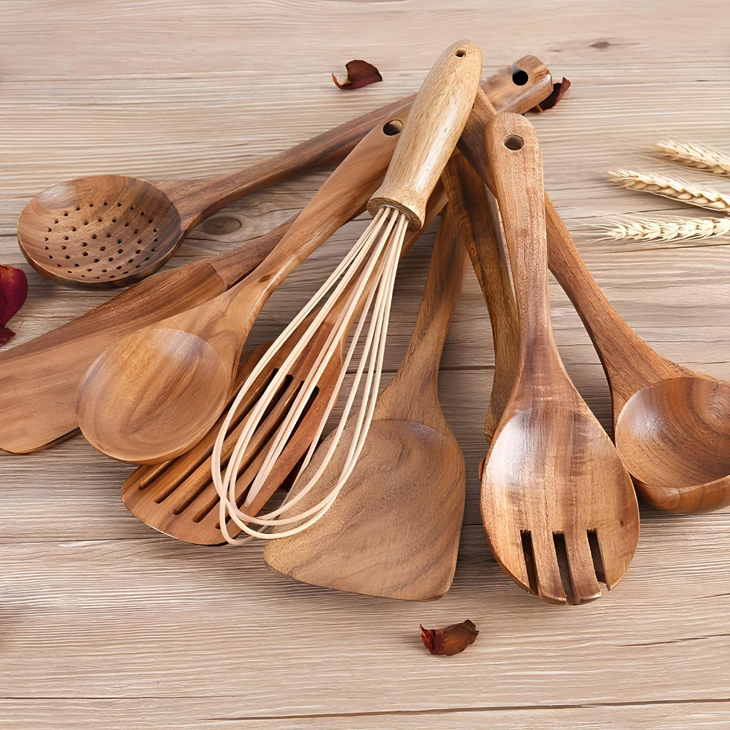 Set de Utensilios de Cocina de Madera Natural Cucharas