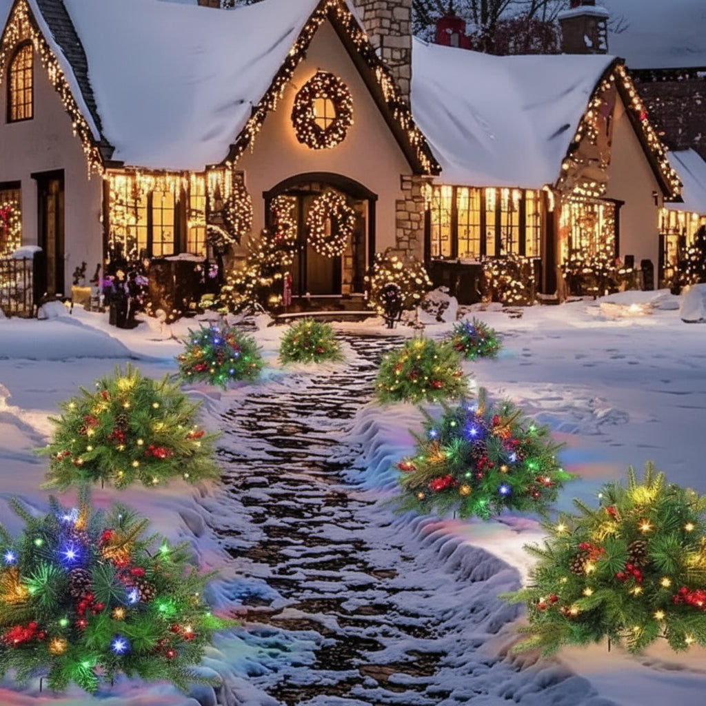 Relleno Navideño para Maceta con Ramas Verdes y Luces LED