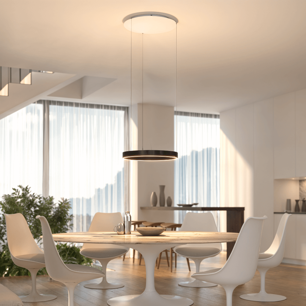 Lámpara Colgante LED de Techo Minimalista en Negro o Cuero
