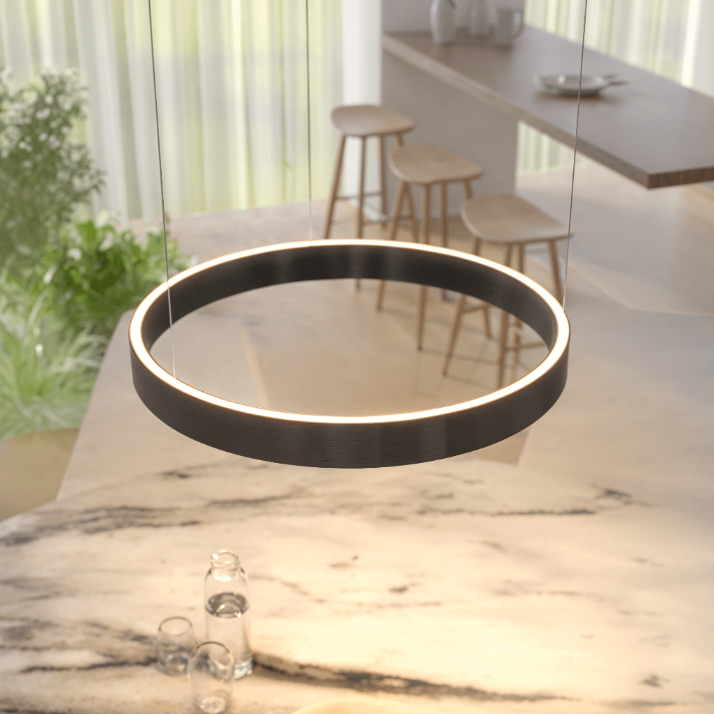 Lámpara Colgante LED de Techo Minimalista en Negro o Cuero