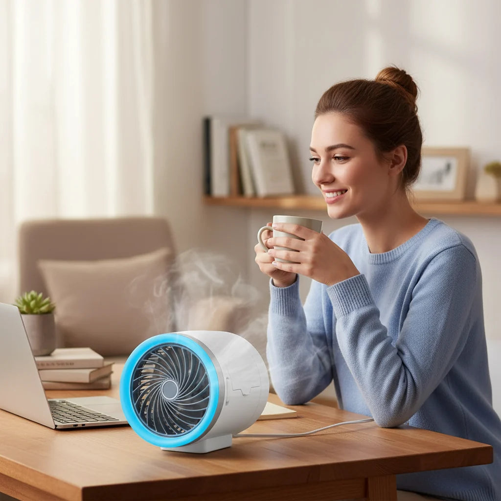 Ventilador Portátil con Luces LED y Acumuladores de Hielo