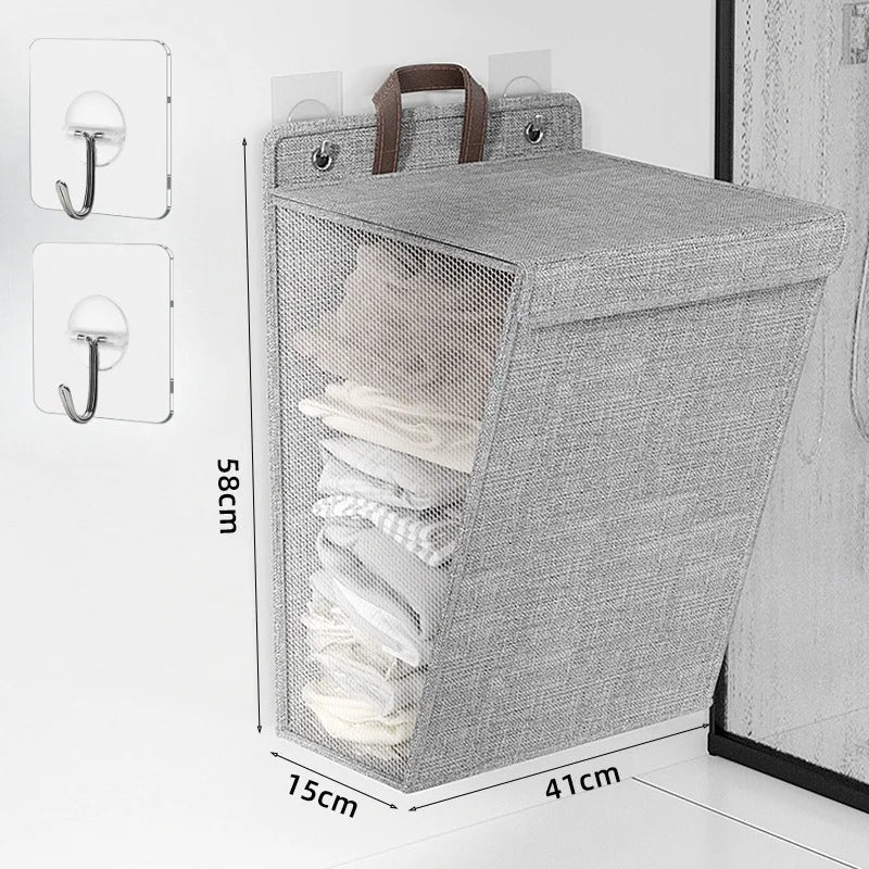 Cesto de Ropa Plegable Adhesivo de Pared Wallora Sin Taladro
