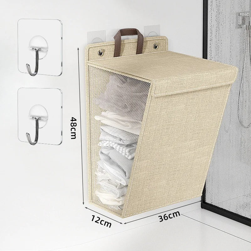 Cesto de Ropa Plegable Adhesivo de Pared Wallora Sin Taladro