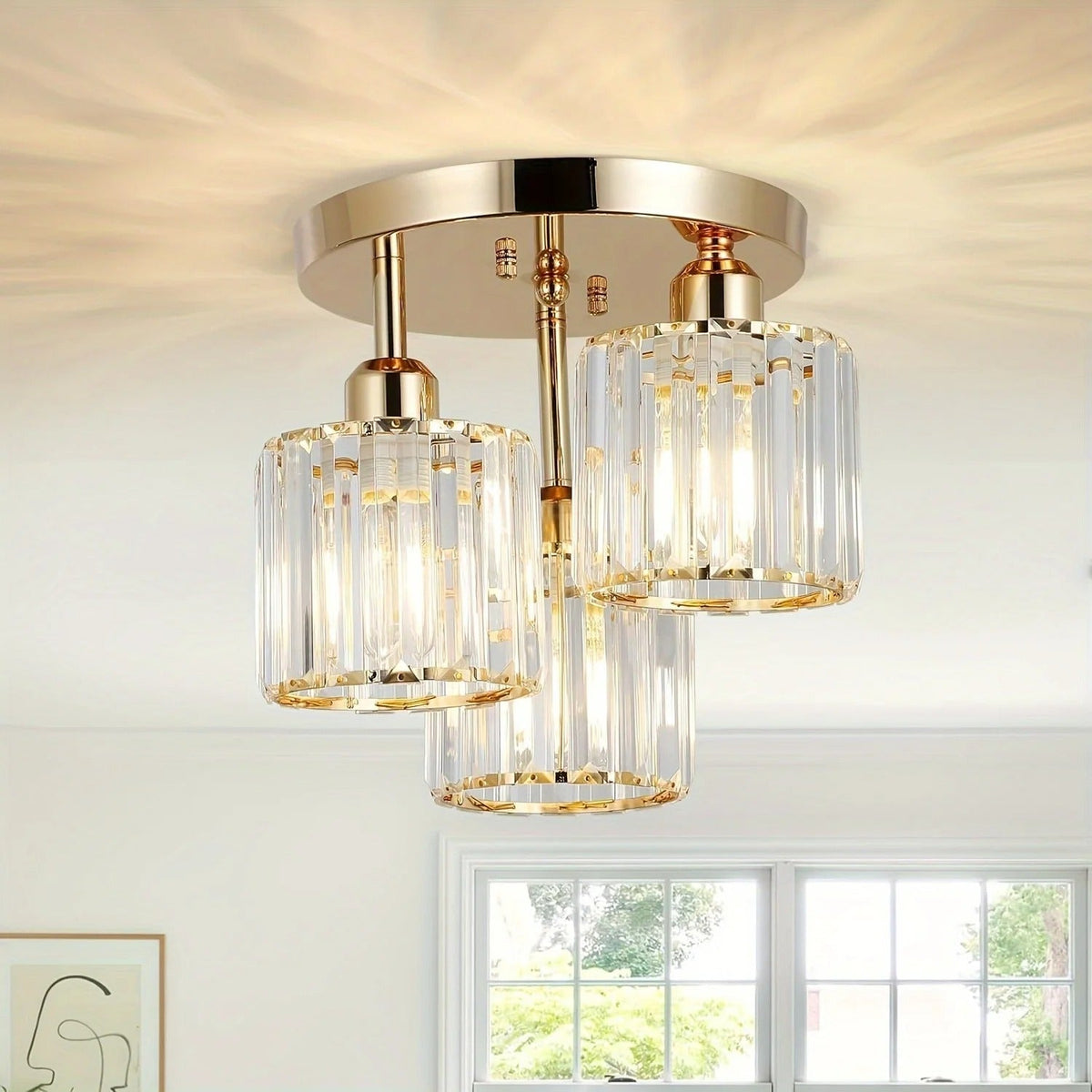 Lámpara de Techo de Cristal de Lujo de 3 Luces Semiempotrada