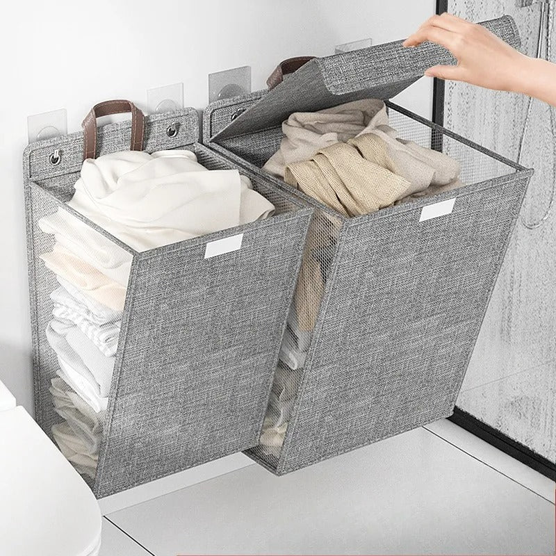 Cesto de Ropa Plegable Adhesivo de Pared Wallora Sin Taladro